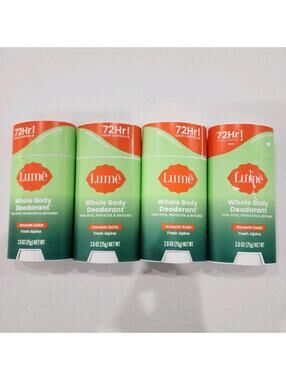 4 Pack - Lume Whole Body Deodorant 72-hr Smooth Solid Stick, Fresh Alpine 2.6 oz